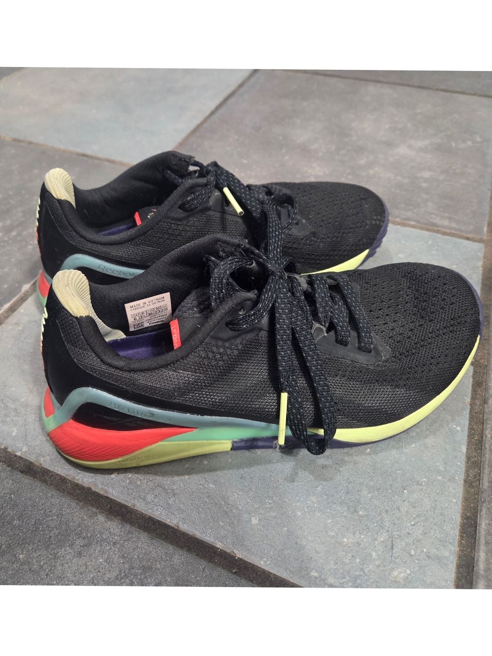 Reebok Nano X1 Black Training Shoes with Multicolor Sole - Womens Size 6